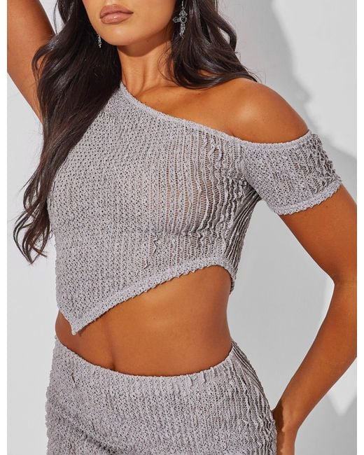 Public Desire White Asymmetric Textured Top Co Ord Grey