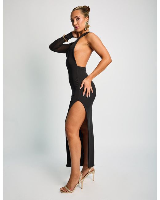 Public Desire One Shoulder Asymmetric Backless Maxi Dress Black