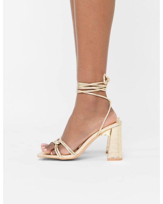 Public Desire Natural Schiffer Gold Cracked Pu Lace Up Block Heels