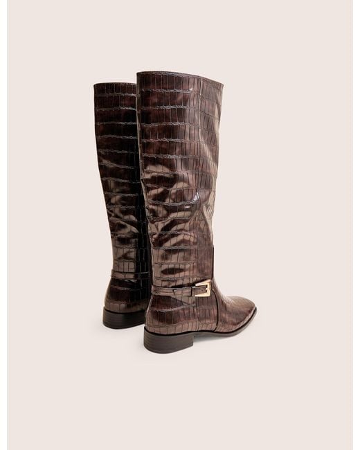Public Desire Mackie Brown Croc Buckle Detail Knee High Riding Boot