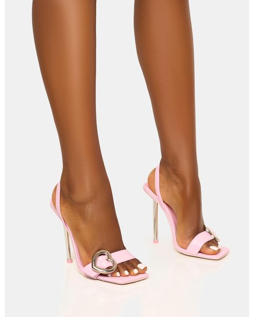 Public Desire Multicolor Rosalita Pink Love Heart Buckle Detail Slingback Barely There Stiletto Heels
