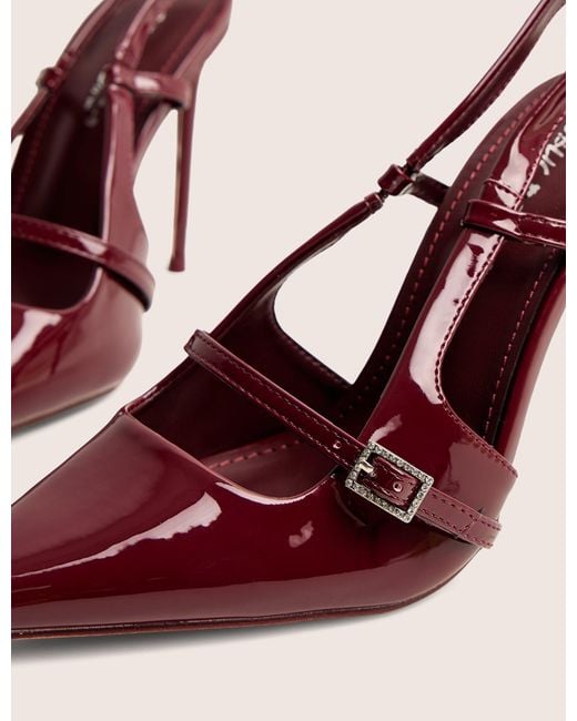 Public Desire White Forget Me Not Burgundy Embellished Buckle Detail Sling Back Court Heels