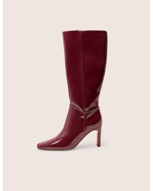 Public Desire Red Pose Burgundy Hi Shine Zip Up Knee High Slim Block Heeled Boots