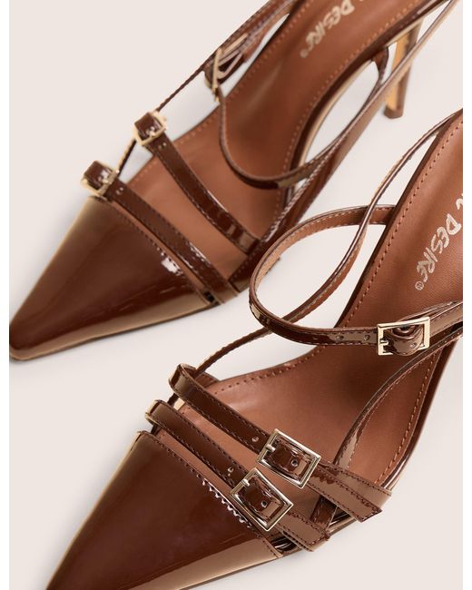 Public Desire Natural Sushi Brown Patent Buckle Detail Slingback Court Shoes