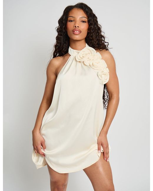 Public Desire White Satin Swing Dress With Corsage Ivory