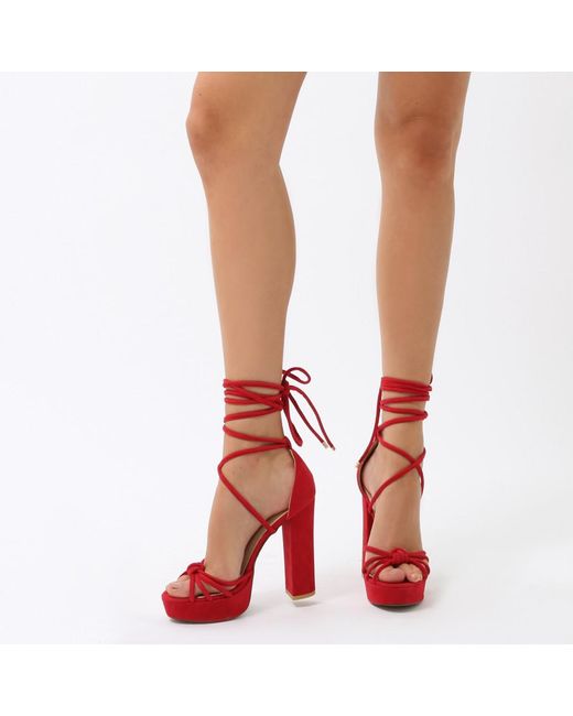 Where's That From Venus High Heels With A Lace Up Tie Lizard in Red | Lyst  UK