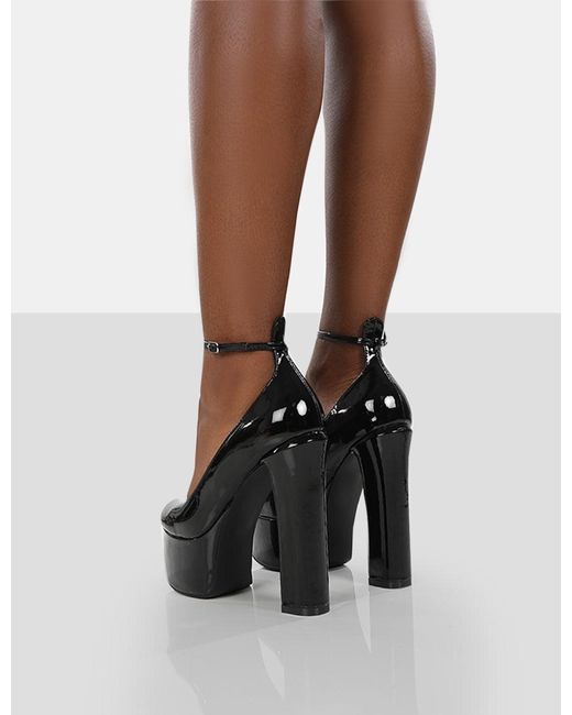 black patent court shoes with ankle strap