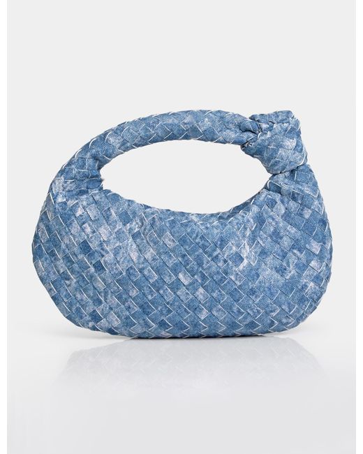 Public Desire Blue The Blame Denim Woven Pu Knot Detail Mini Grab Bag