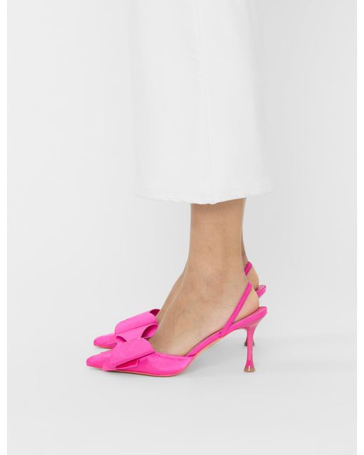 Public Desire Pink Loren Fuchsia Satin Bow Detail Slingback Court Mid Heels