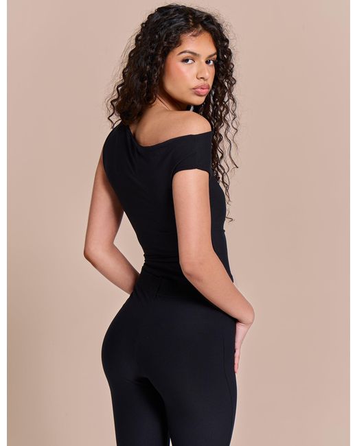 Public Desire Asymmetric One Shoulder Luxe Slinky Top Black