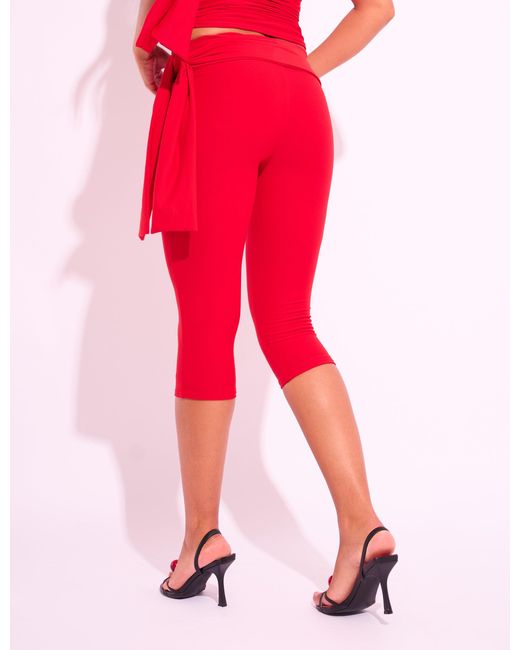 Public Desire Knot Detail Tie Side Luxe Slinky Capri Pants Red