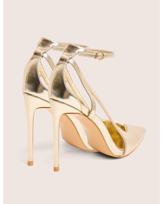 Public Desire Natural Allegedly Gold Cut Out Detail Ankle Strap Court Shoes