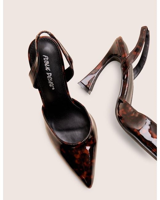 Public Desire Natural Slow Burn Amber Tortoise Sling Back Court Heels