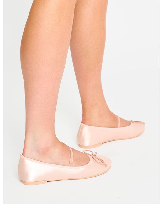 Public Desire Natural Alexia Pink Wide Fit Satin Flat Ballet Pumps