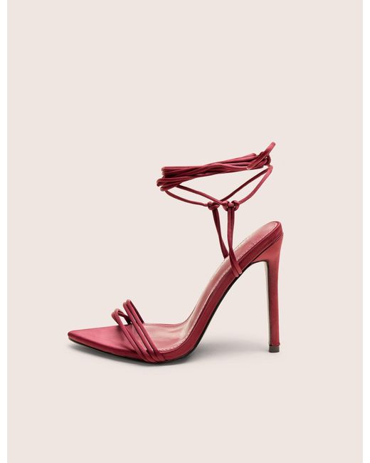 Public Desire Pink Merlot Burgundy Satin Lace Up Wrap Around Pointed Toe Stiletto Heels
