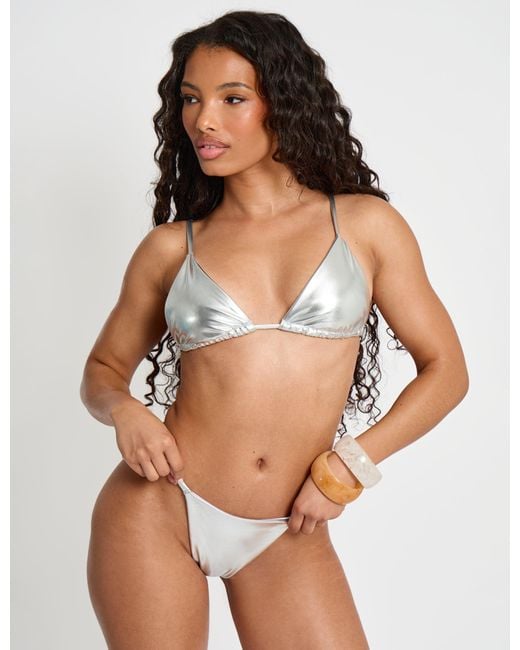 Public Desire Brown Foiled Bikini Top Silver