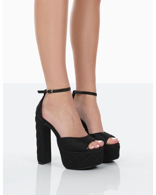 Karissa Peep Toe Lace-Up Block Heels in Black s | ikrush