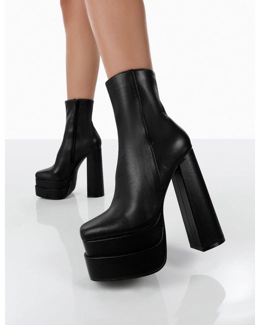 Supine Black Pu Chunky Platform High Heeled Ankle Boots | Heels, High heel  boots ankle, Cute shoes heels