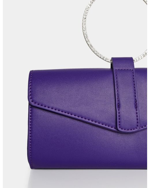Public Desire The Pammy Purple Pu Diamante Handle Envelope Clutch