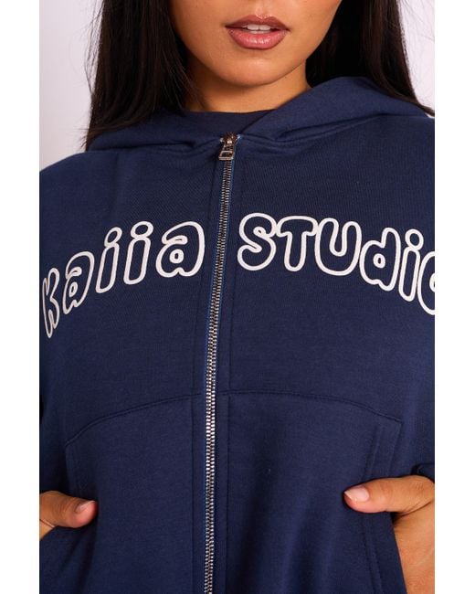 Public Desire Blue Kaiia Studio Bubble Logo Zip Through Hoodie Navy