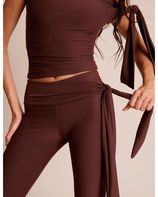 Public Desire Red Knot Detail Tie Side Luxe Slinky Capri Pants Chocolate