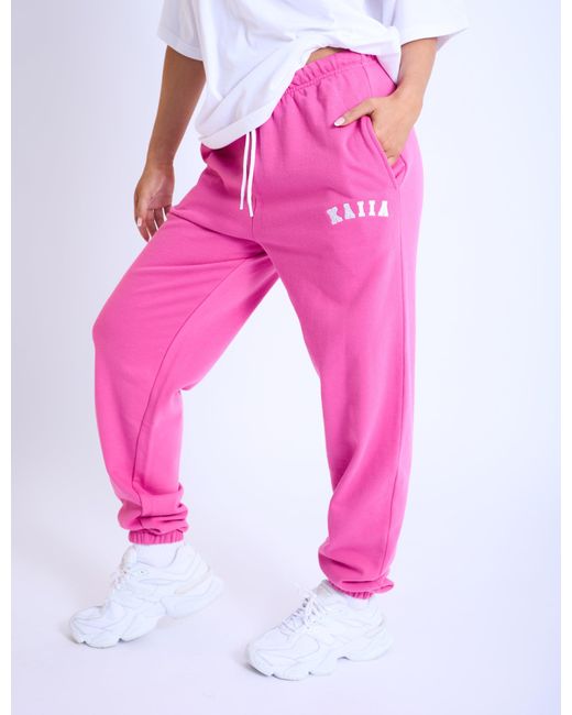 Public Desire Kaiia Logo Cuffed Joggers Hot Pink