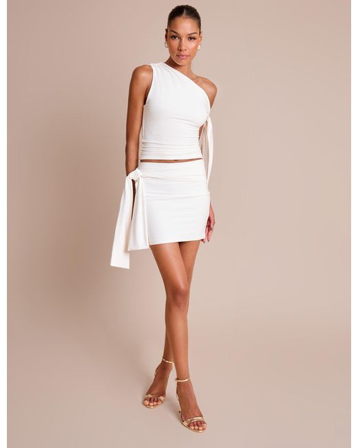 Public Desire Pink Knot Detail Luxe Slinky Mini Skirt White