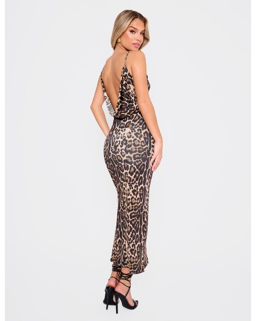 Public Desire Pink High Neck Cowl Back Maxi Dress Leopard