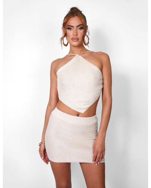 Public Desire White Crochet Mini Skirt Beige