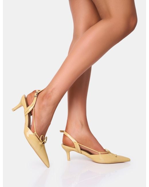 Public Desire Brown Rai Custard Cream Bow Detail Slingback Court Mid Heels