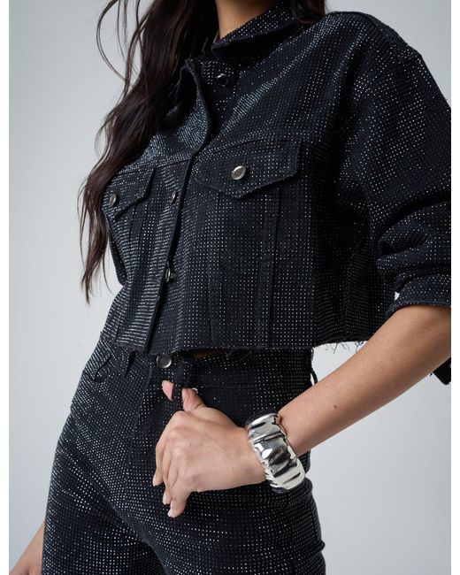 Public Desire Multicolor Diamante Straight Fit High Rise Denim Jeans Black