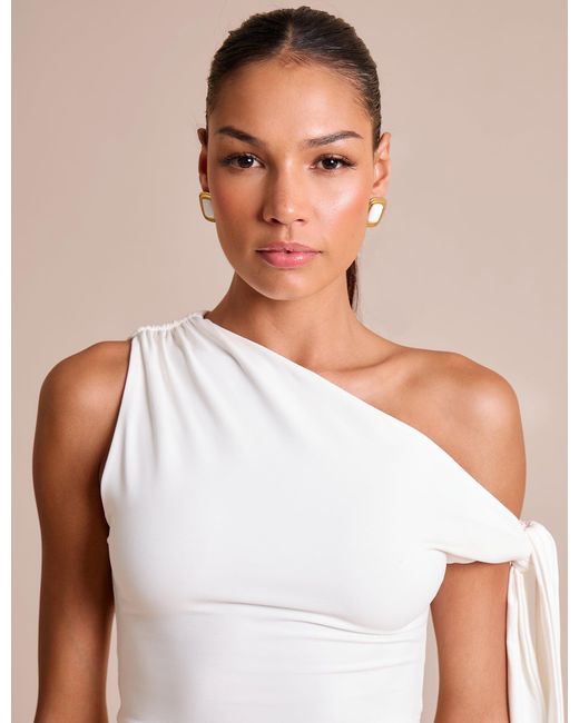 Public Desire Knot Detail Asymmetric One Shoulder Luxe Slinky Top White