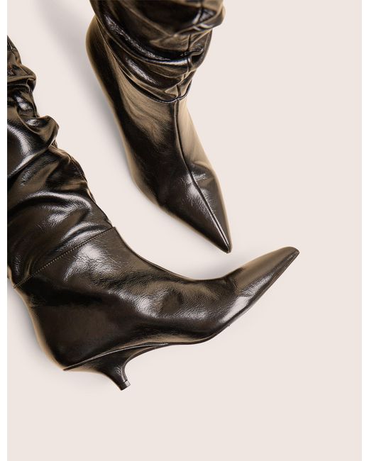 Public Desire La Dolce Vita Black Ruched Kitten Heel Knee High Boots