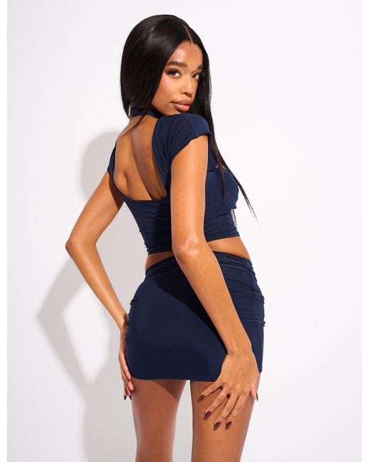 Public Desire Blue Mesh Sleeve Detail Top Co Ord Navy
