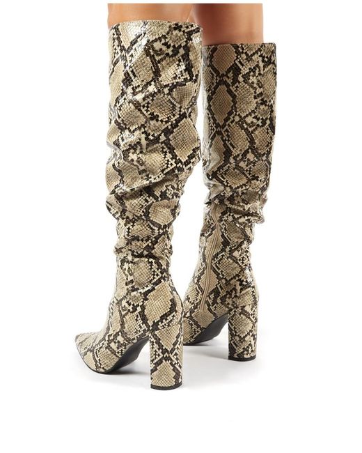 flat snakeskin knee high boots