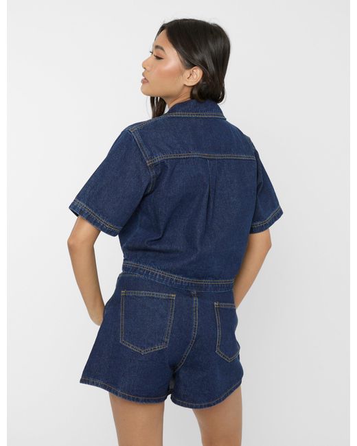 Public Desire Front Wrap Denim Skort Dark Blue