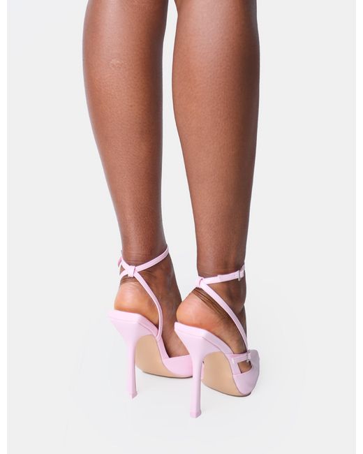 Public Desire White Idol Pink Patent Buckle Strappy Detail Stiletto Court High Heels