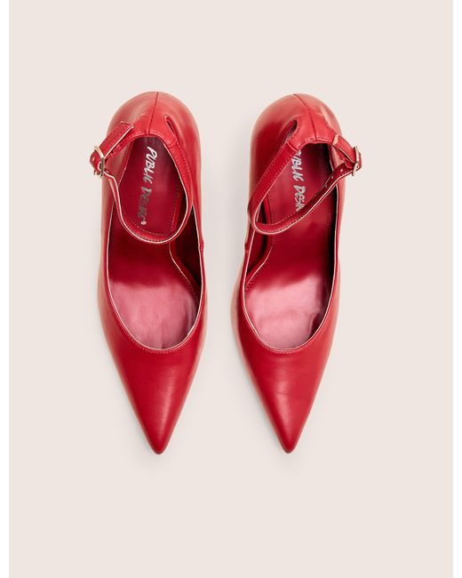 Public Desire Pink Chantilly Red Ankle Strap Detail Court Shoes