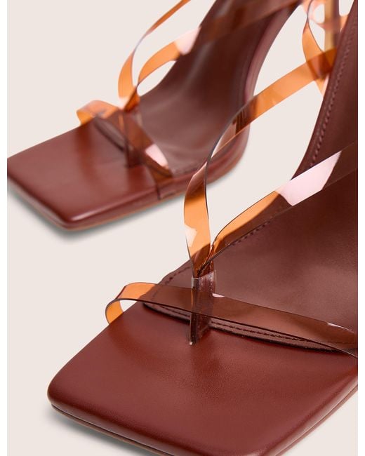 Public Desire Pink Liberty Brown Perspex Strappy Mid Heels