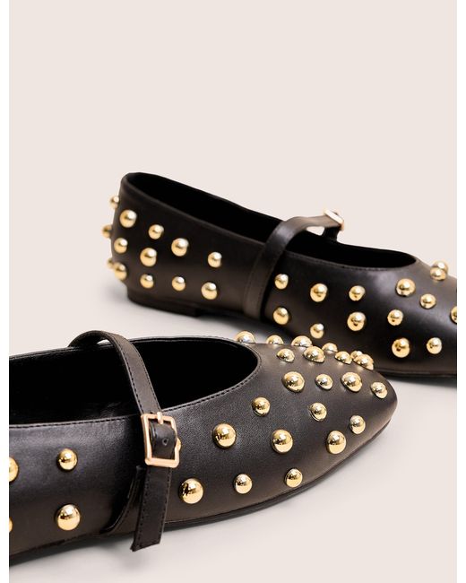 Public Desire Natural Elsie Black Studded Ballerina Flats