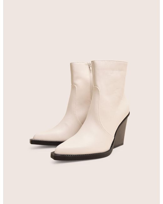 Public Desire Jessie White Pu Western Black Contrast Sole Block Heeled Ankle Boots