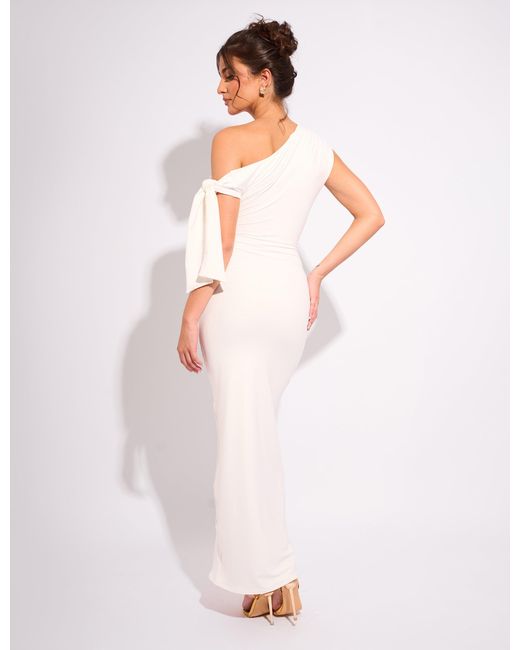 Public Desire Knot Detail Asymmetric One Shoulder Luxe Slinky Maxi Dress White