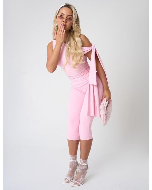 Public Desire Knot Detail Asymmetric One Shoulder Luxe Slinky Top Soft Pink