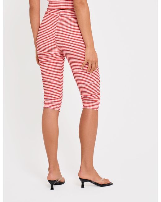 Public Desire Pink Mid Rise Gingham Capri Pant Red And White