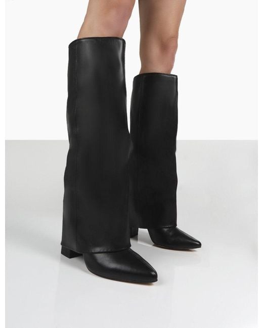 Public Desire Denim Zendaya Black Pointed Toe Knee High Boots | Lyst