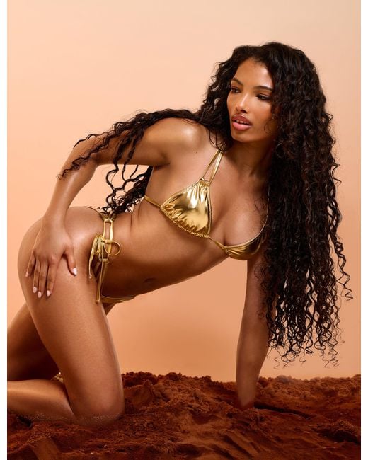 Public Desire Brown Foiled Bikini Top Gold