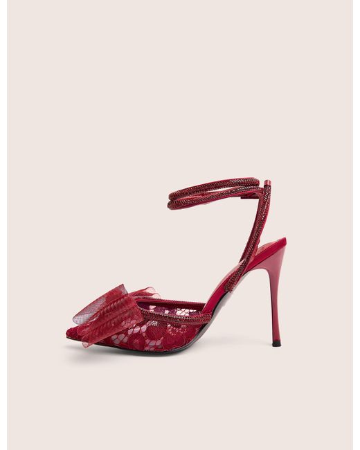 Public Desire Pink Brat Burgundy Diamante Strap Wrap Around Pointed Stiletto Heels