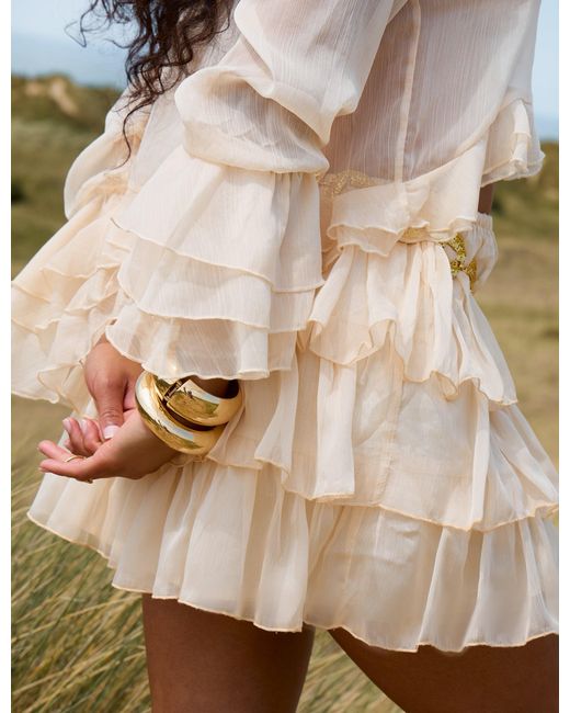 Public Desire Multicolor Sheer Ruffle Tiered Mini Skirt Stone