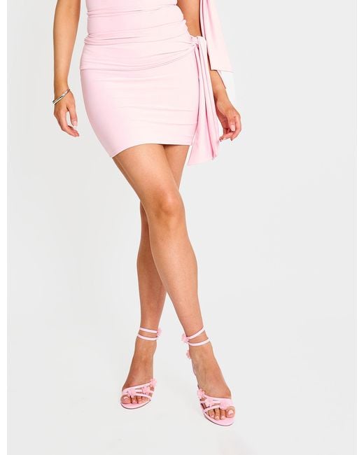 Public Desire Knot Detail Luxe Slinky Mini Skirt Soft Pink