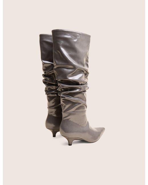 Public Desire Natural La Dolce Vita Slate Grey Rouched Kitten Heel Knee High Boots